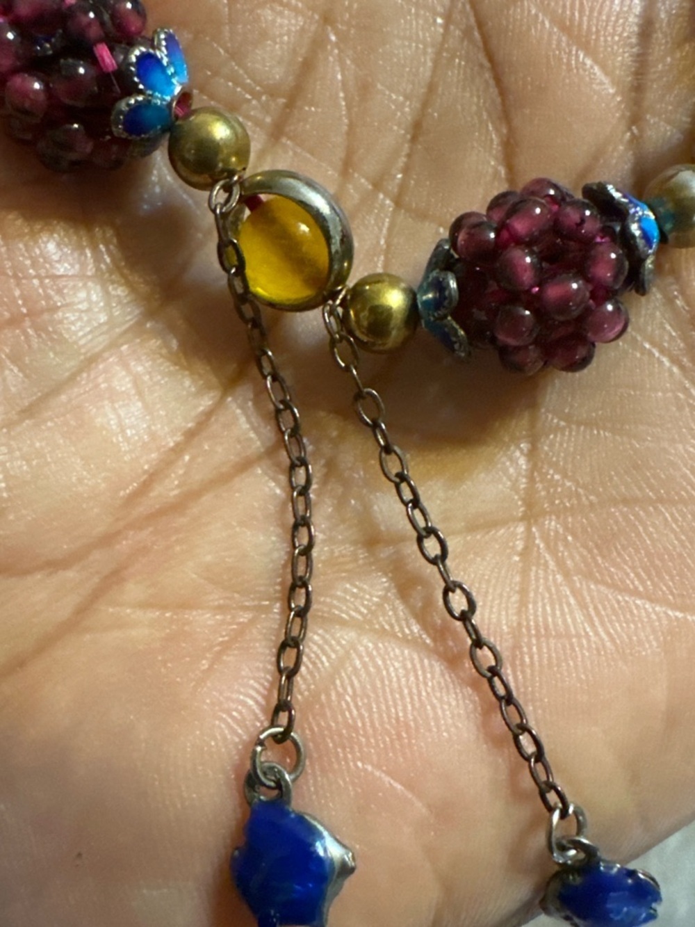 Natural Garnet Citrine Stretch Bracelet Boho Statement Beaded Crystal Gold Tone - Picture 5 of 5